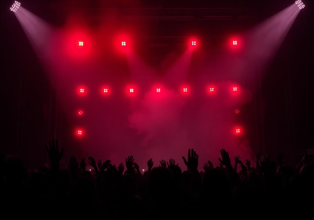 Festival stage with red lights